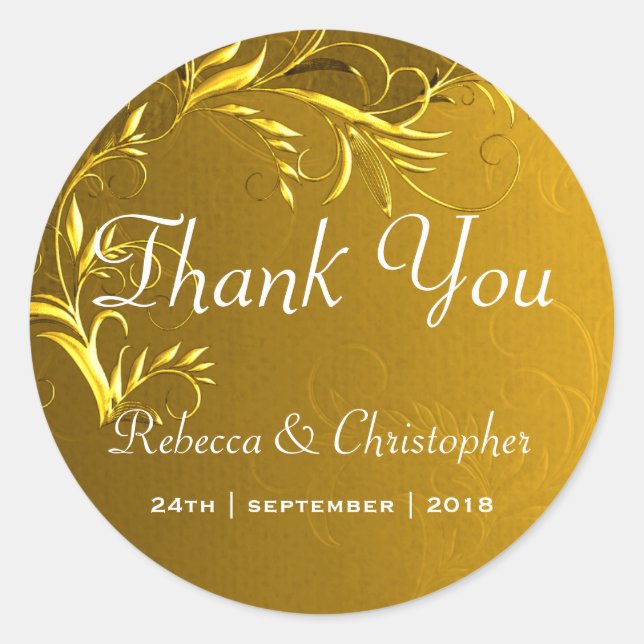 Elegant Gold Wedding Thank You Classic Round Sticker (Front)