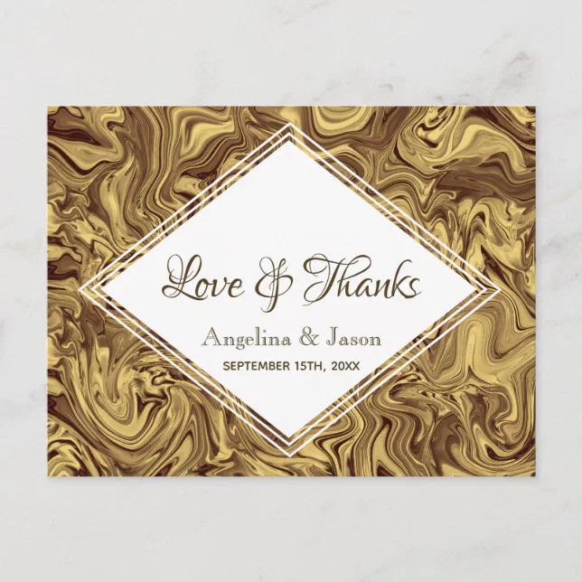 Elegant Gold Wedding Thank You Postcard | Zazzle