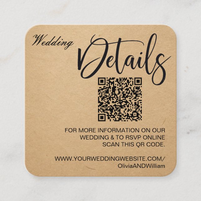 Elegant Gold Wedding Website QR Code RSVP Insert  (Front)