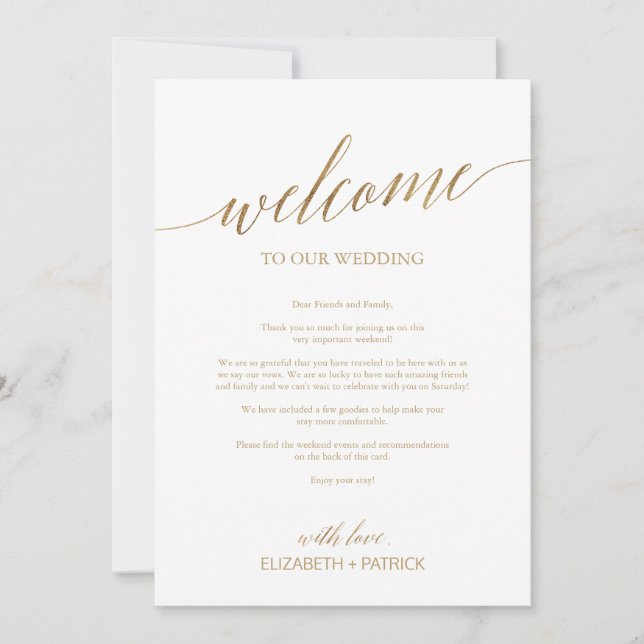 Elegant Gold Wedding Welcome & Schedule of Events (Front)