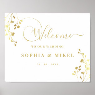 Elegant Gold Welcome & Floral Wedding Welcome Sign
