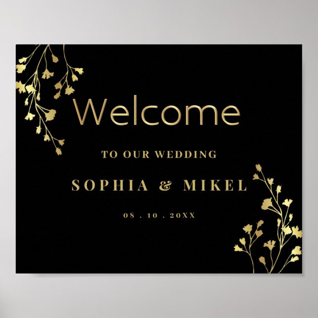 Elegant Gold Welcome &Foliage Wedding Welcome Sign (Front)