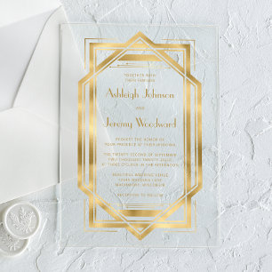 Elegant Gold White 1920s Deco Frame Wedding Acrylic Invitations