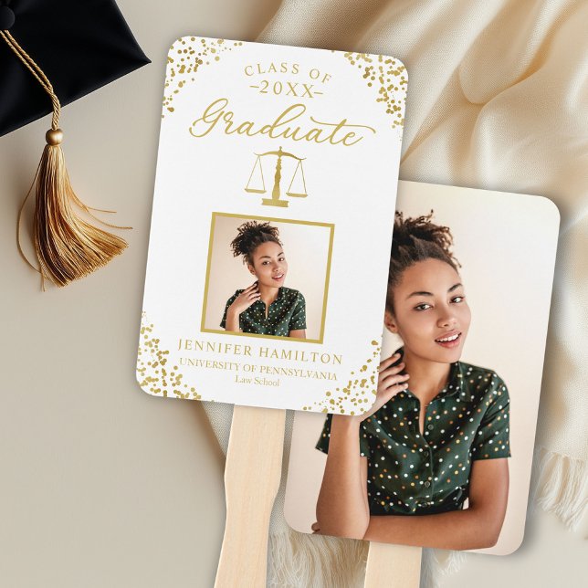 Elegant Gold White 1 Photo Law School Graduation Hand Fan (Creator Uploaded)