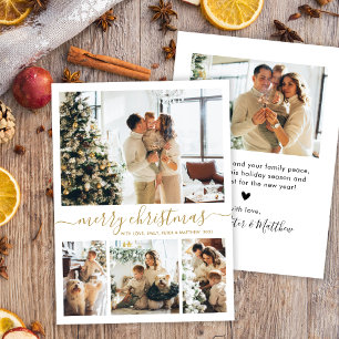 Elegant Gold White 4 Photo Collage Christmas Holid Holiday Card