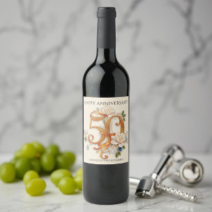 Elegant Gold & White 50th Wedding Anniversary Wine Label