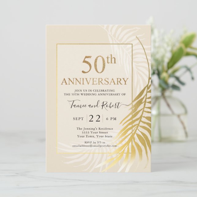 Elegant Gold White 50th Wedding Invitation (Standing Front)