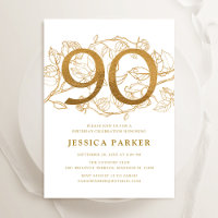 Elegant Gold White 90th Birthday