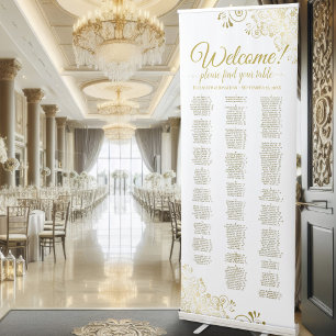 Elegant Gold & White Alphabetical Seating Chart Retractable Banner