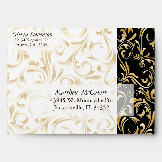 Elegant Gold, White and Black Damask Envelopes (Front)