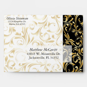 Elegant Gold, White and Black Damask Envelopes
