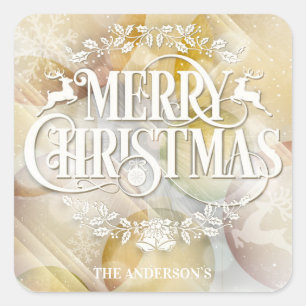 Elegant Gold White Baubles Merry Christmas Square Sticker