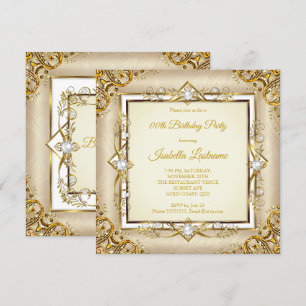 Elegant Gold White Beige Pearl Birthday Party Invitation