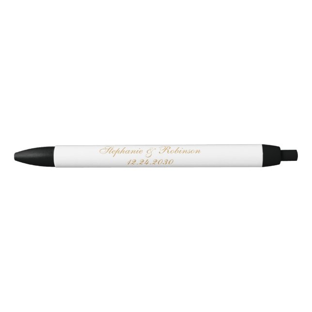 Elegant Gold White Black Wedding Black Ink Pen (Front)