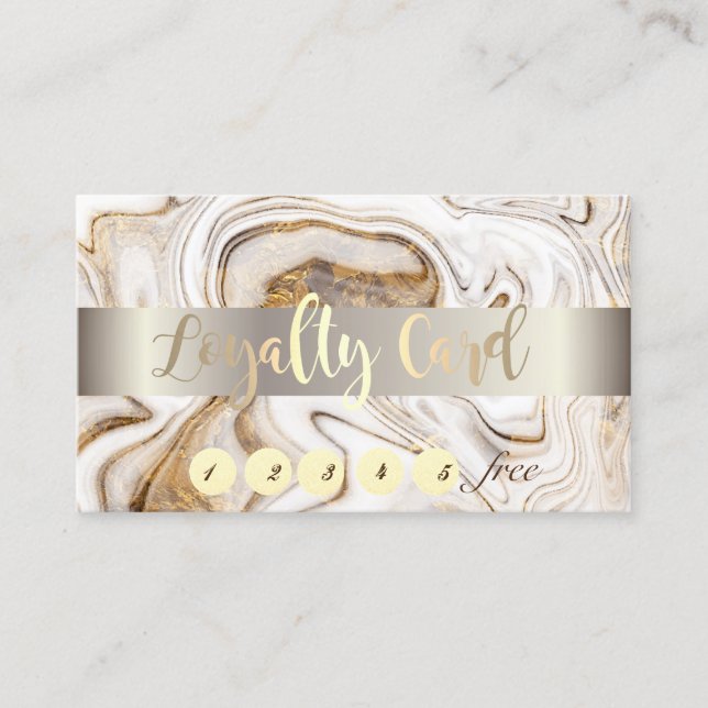 Elegant ,Gold,White Brown Marble Stone  Loyalty Card (Front)
