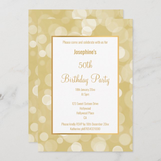ELEGANT GOLD WHITE BUBBLE CUSTOM BIRTHDAY INVITATION (Front/Back)