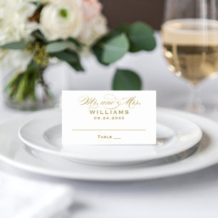 Elegant Gold White Calligraphy Wedding Monogram Place Card