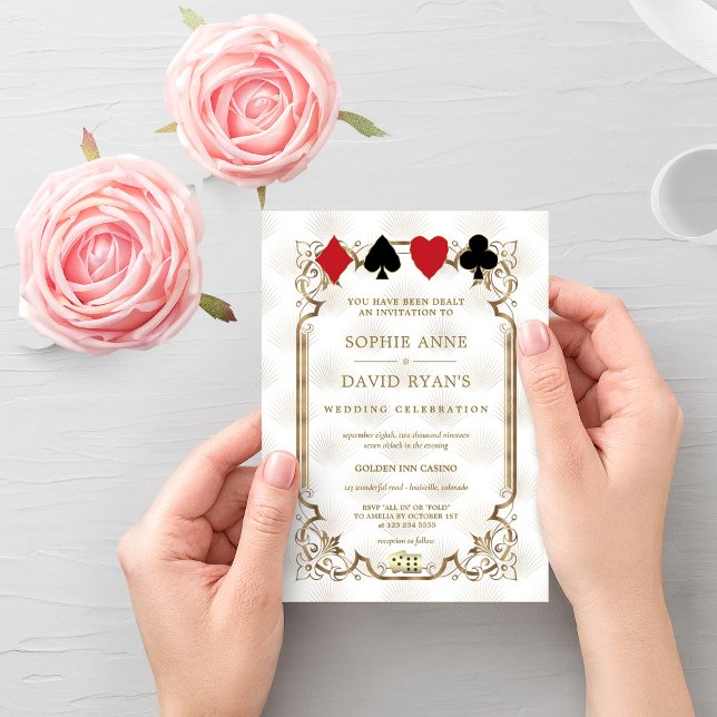 Elegant Gold White Casino Las Vegas Poker Wedding Invitation (Creator Uploaded)