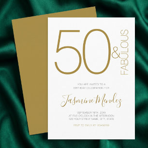 Elegant Gold White Chic 50 & Fabulous Birthday Invitation
