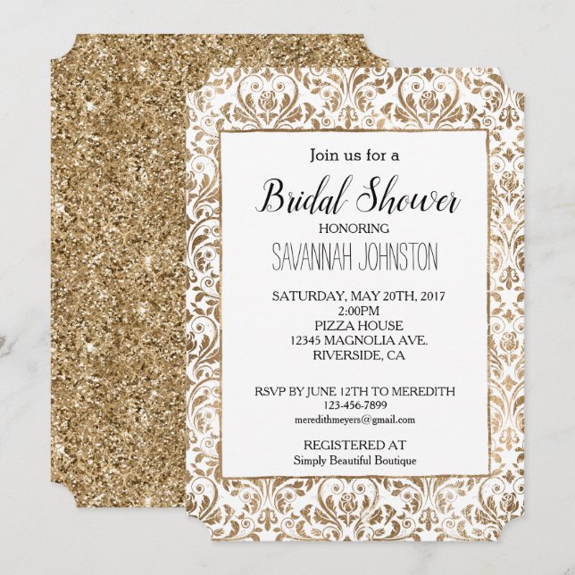 Elegant Gold White Chic Damask Invitation (Front/Back)