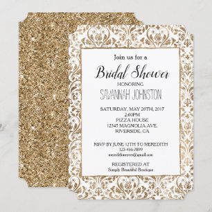 Elegant Gold White Chic Damask Invitation