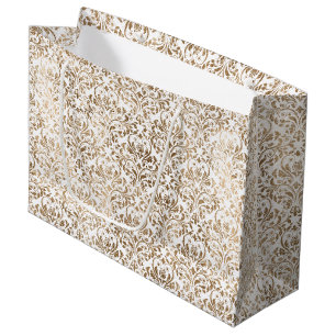Elegant Gold White Chic Damask Large Gift Bag