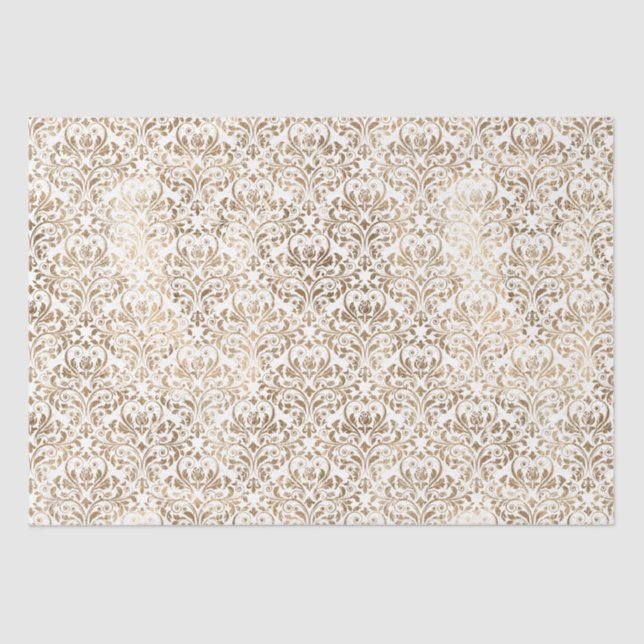 Elegant Gold White Chic Damask Tissue Paper (Front)