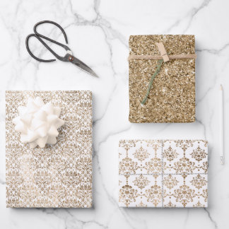 Elegant Gold White Chic Damask Wrapping Paper Sheet