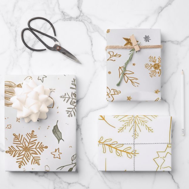 Elegant Gold & White Christmas 19"x29" Wrapping Paper Sheet (Front)