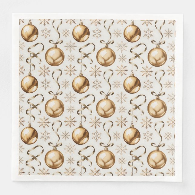Elegant Gold & White Christmas Balls Pattern  Napkin (Front)