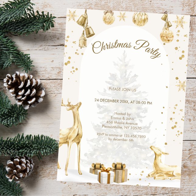 Elegant Gold & White Christmas Party Invitation (Creator Uploaded)