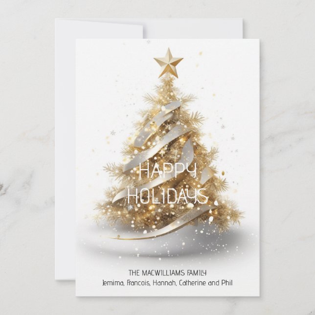 Elegant gold white Christmas tree happy holidays Holiday Card (Front)
