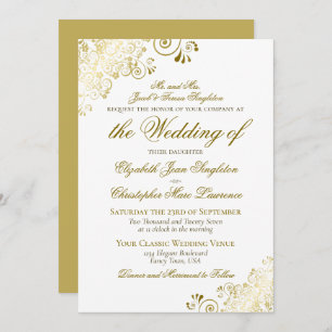 Elegant Gold & White Classic Style Formal Wedding Invitation