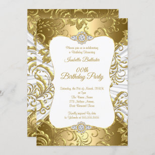Elegant Gold White Damask floral Birthday Party Invitation
