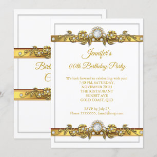 Elegant Gold White Diamond Birthday Party Invitation