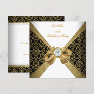 Elegant Gold White Diamond Black Birthday Party Invitation