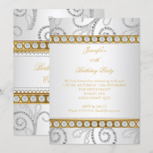 Elegant Gold White Diamond Pearl Birthday Party Invitation