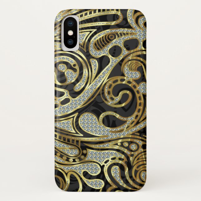 Elegant Gold & White Diamonds Abstract Swirls Case-Mate iPhone Case (Back)