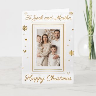 Elegant Gold & White Family Photo Christmas Card