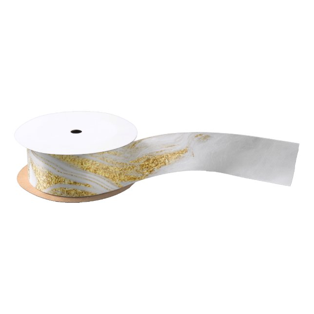 Elegant Gold White Faux Marble Christmas Satin Ribbon (Spool)