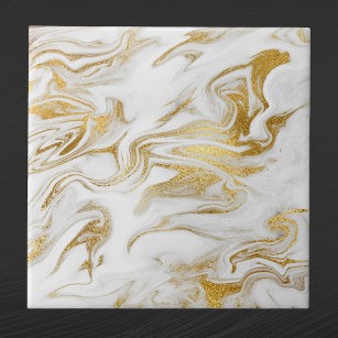 Elegant Gold White Faux Marble Christmas Tile