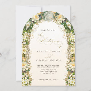 Elegant Gold White Floral Arch Wedding Invitation