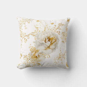 Elegant Gold White Floral  Cushion