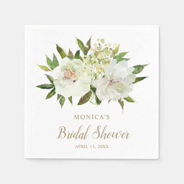 Elegant Gold White Floral Modern Bridal Shower Napkin (Front)