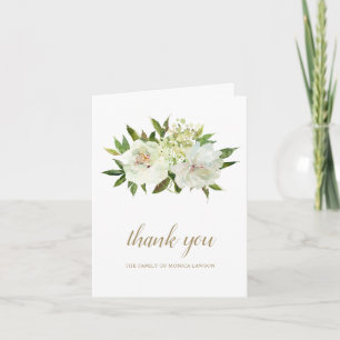 Elegant Gold White Floral Modern Funeral Thank You Card
