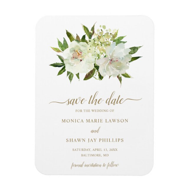 Elegant Gold White Floral Wedding Save the Date Magnet (Vertical)