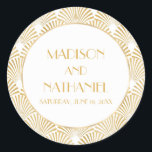Elegant Gold White Geometric Art Deco Wedding Classic Round Sticker<br><div class="desc">These are Elegant Gold White Geometric Art Deco Wedding Party Favour Stickers!</div>