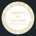 Elegant Gold White Geometric Art Deco Wedding Classic Round Sticker<br><div class="desc">These are Elegant Gold White Geometric Art Deco Wedding Party Favour Stickers!</div>
