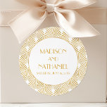 Elegant Gold White Geometric Art Deco Wedding Classic Round Sticker<br><div class="desc">These are Elegant Gold White Geometric Art Deco Wedding Party Favour Stickers!</div>