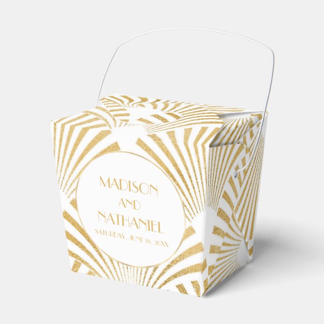 Elegant Gold White Geometric Art Deco Wedding Favour Box (Front Side)